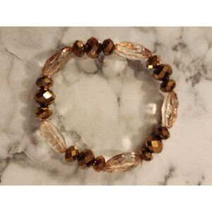 Faceted Glass Bead Stretch Bracelet With Brown & Clear Beads